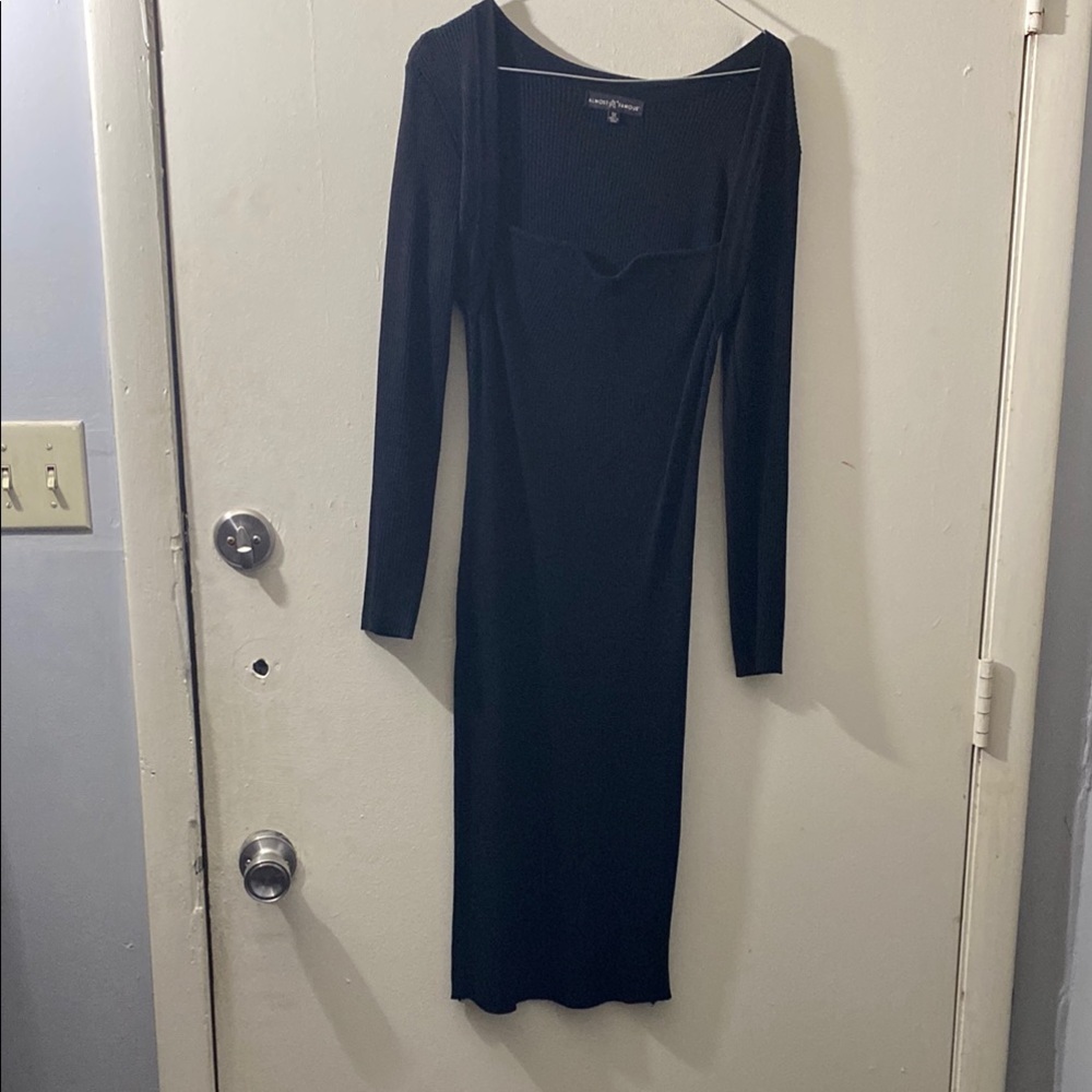 Almost Famous Black Ribbed Long Sleeve Bodycon Dress